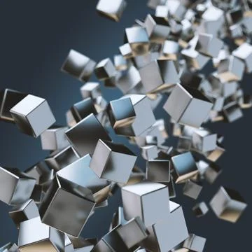 Abstract geometric background with floating stack of metal cubes Stock Illustration