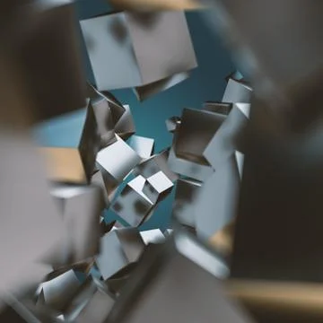 Abstract geometric background with floating stack of metal cubes Stock Illustration