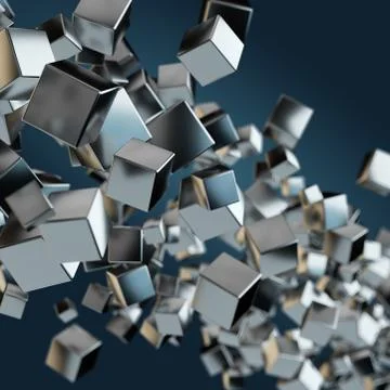 Abstract geometric background with floating stack of metal cubes 스톡 일러스트