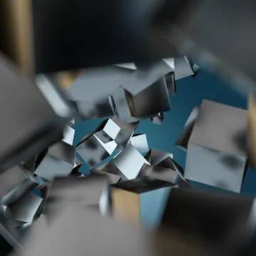 Abstract geometric background with floating stack of metal cubes Stock Illustration