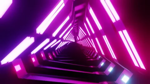 Abstract geometric background, fluorescent ultraviolet light, glowing neon lines Video stock 140321366