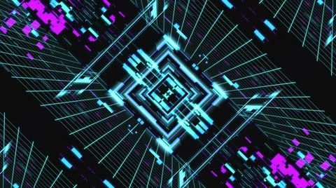 Abstract geometric background with the glow of square elements, spatial illusion Stock Illustration