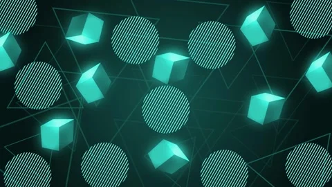 Abstract geometric background with glowing cubes striped circles animation Stock Footage 339282108