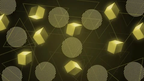 Abstract geometric background with glowing cubes striped circles animation Stock Footage 339282121