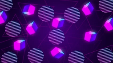 Abstract geometric background with glowing cubes striped circles animation Stock Footage 339290572