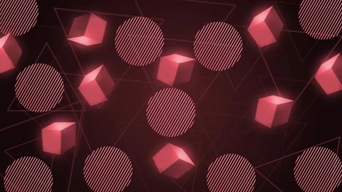 Abstract geometric background with glowing cubes striped circles animation Stock Footage 339290579
