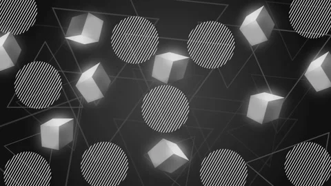 Abstract geometric background with glowing cubes striped circles animation Stock Footage 339290587