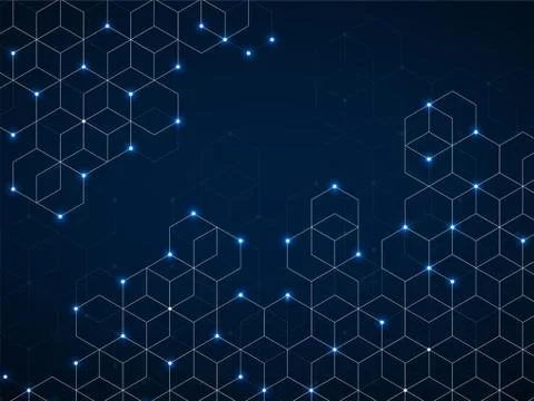 Abstract geometric background with glowing cubes. Geometrical concept with neon Stock Illustration