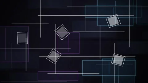 Abstract Geometric Background with Glowing Lines and Squares in Dark Blue Stock Footage 346660221