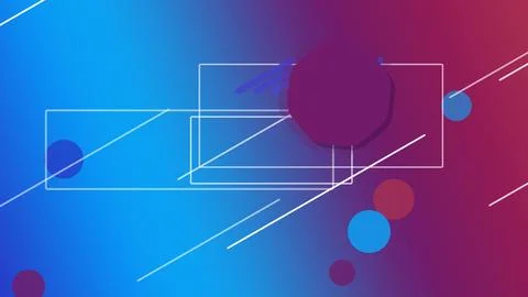Abstract geometric background with glowing lines and circles over a blue-to.. Stock Illustration
