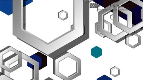Abstract geometric background with hexagon cold color composition. Vector ill Stock Illustration