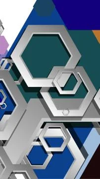 Abstract geometric background with hexagon cold color composition. Vector ill 库存插图