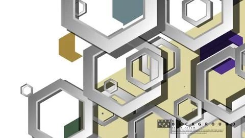 Abstract geometric background with hexagon cold color composition. Vector ill Stock Illustration