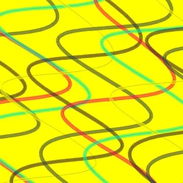 Abstract Geometric Background with Intersecting Wavy Lines on Bright Yellow 库存插图