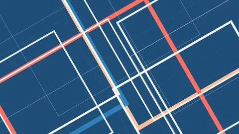 Abstract geometric background with layered grid blocks and bold red, white,.. Stock Illustration