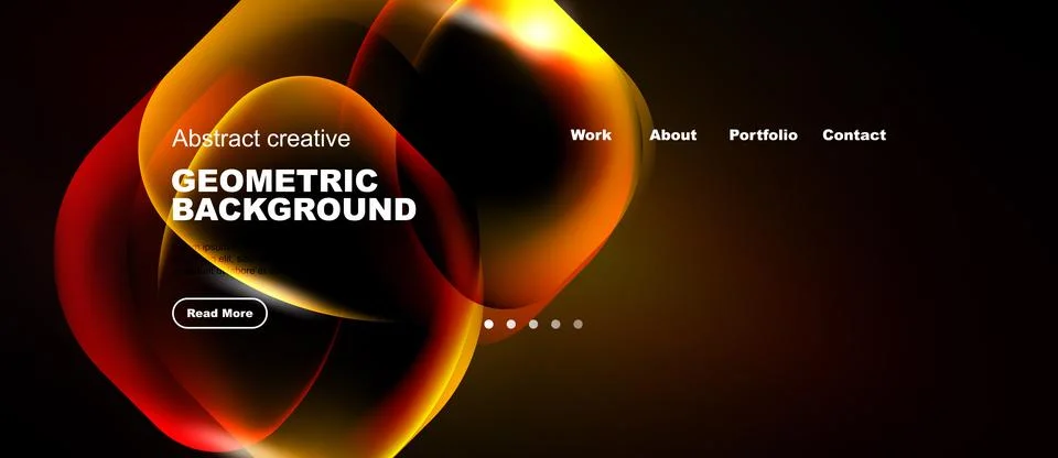 Abstract geometric background with orange, red hues. Website header includes Stock Illustration