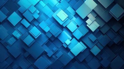 Abstract geometric background with overlapping blue squares and gradients Stock Photos