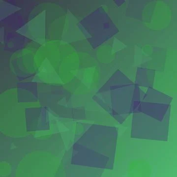 Abstract Geometric Background with Overlapping Green and Purple Squares, Ci.. Illustrazione stock
