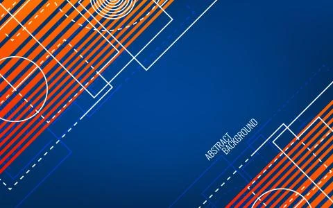 Abstract geometric background. Random white shapes and lines. Blue and orange Stock Illustration