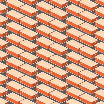 Abstract geometric background with red bricks. 3D background. Isometric obj.. Illustrazione stock