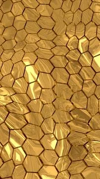 Abstract geometric background with reflective gold hexagonal shapes resemblin Stock Illustration
