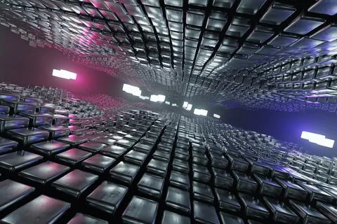 Abstract geometric background sci-fi construction of metalic cubes or space s Stock Illustration