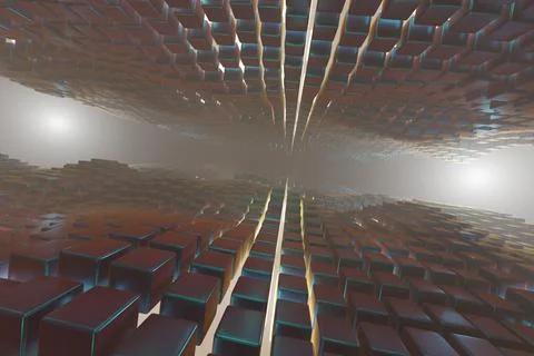 Abstract geometric background sci-fi construction of metalic cubes or space s Stock Illustration