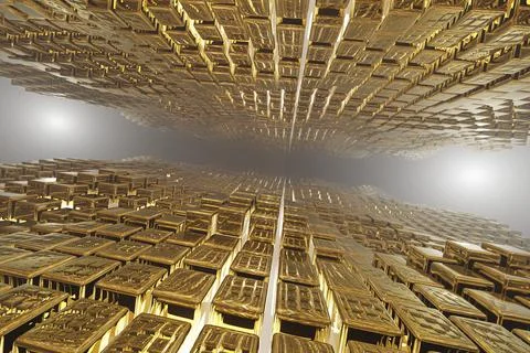 Abstract geometric background sci-fi construction of golden cubes or space st Illustrazione stock