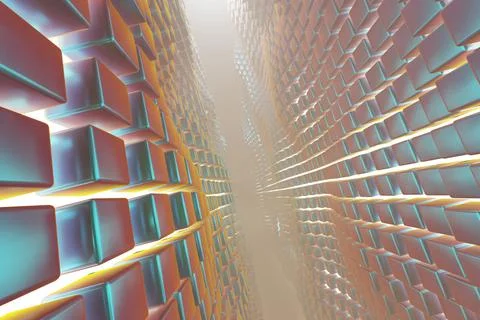 Abstract geometric background sci-fi construction of multicoloured  cubes or  Stock Illustration