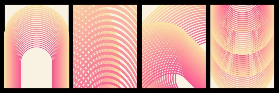 Abstract geometric background set with pink and yellow gradient lines Stock Illustration