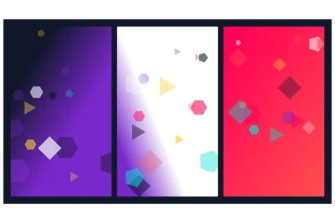 Abstract geometric background set with vibrant gradient panels and floating.. Ilustração Stock