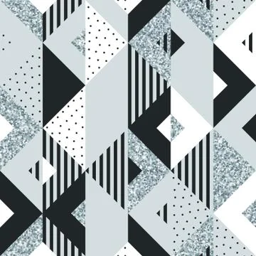 Abstract geometric background of silver glitter square and triangle elements  Illustrazione stock