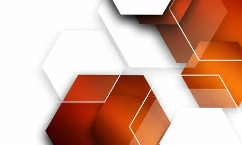 Abstract geometric background. Template brochure design. Orange hexagon shape Stock Illustration