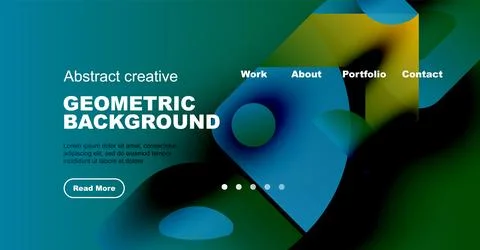 Abstract geometric background with text elements, navigation menu, button. Vivid Stock Illustration