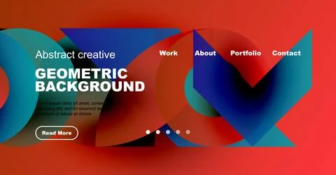 Abstract geometric background with text elements. Red header, blue shapes, white Stock Illustration