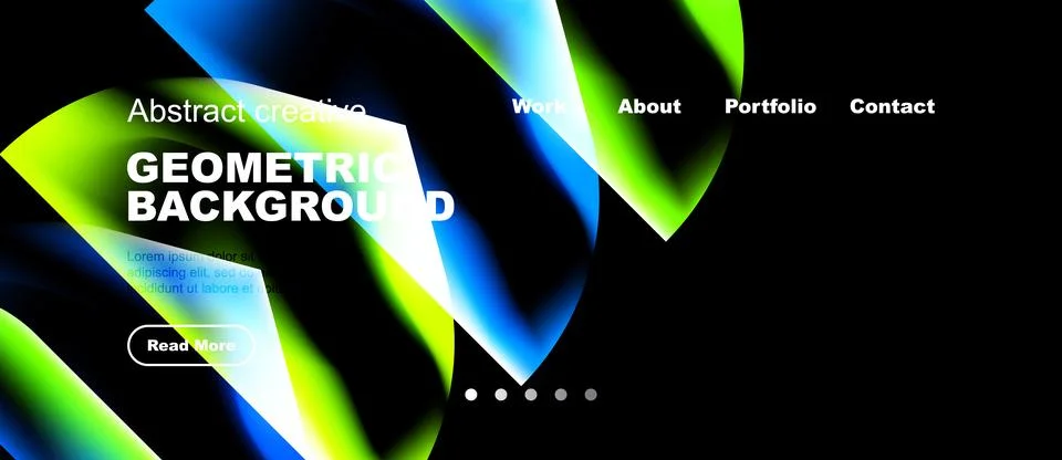 Abstract geometric background with text elements. Website navigation visible. Stock Illustration