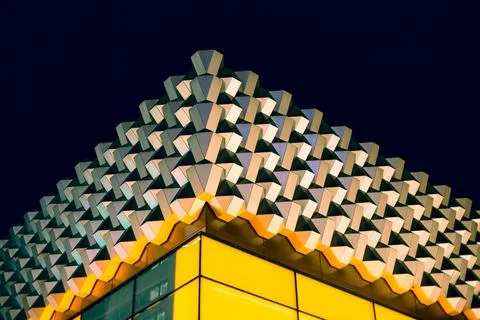 Abstract geometric background with three-dimensional solid shapes. Cubic buil Foto stock