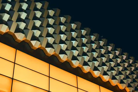 Abstract geometric background with three-dimensional solid shapes. Cubic buil 스톡 사진