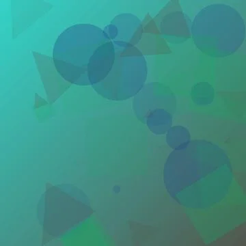 Abstract Geometric Background with Translucent Teal Circles and Triangles o.. Illustrazione stock