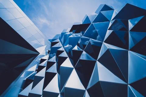 Abstract geometric background with triangles and buildings cells 스톡 사진