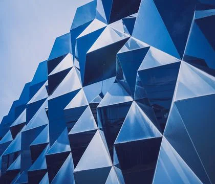 Abstract geometric background with triangles and buildings cells 스톡 사진