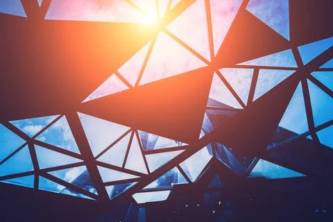 Abstract geometric background with triangles and buildings cells 스톡 사진