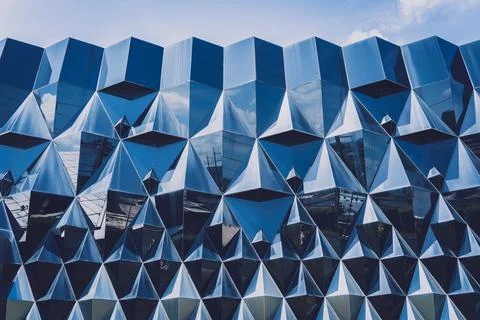 Abstract geometric background with triangles and buildings cells 스톡 사진