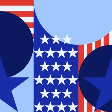 Abstract geometric background with USA flag symbols and colors. Vector print, Stock Illustration
