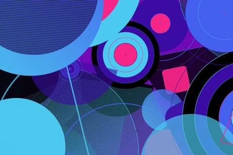 Abstract Geometric Background with Vibrant Colors and Circular Patterns Stock-Illustration