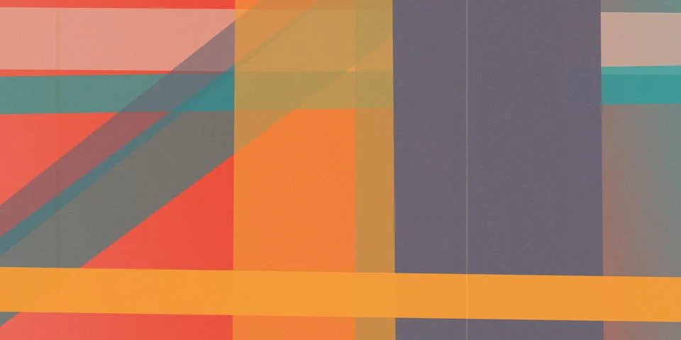 Abstract geometric background of warm orange, teal, and gray block shapes, .. Illustrazione stock