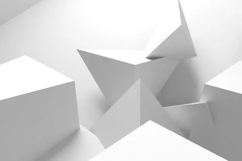 Abstract geometric background, white triangular objects, 3 d render Stock Illustration