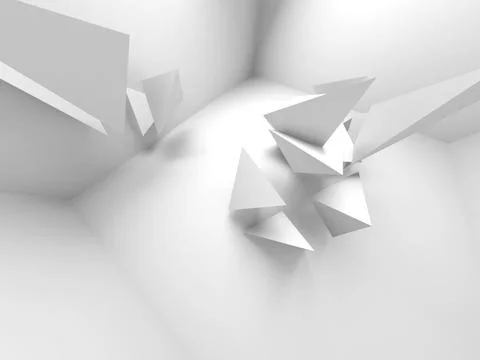 Abstract geometric background, white triangular objects installation Stock Illustration