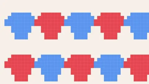 Abstract geometric blocks pattern alternating red blue shapes connected gri.. イラスト素材