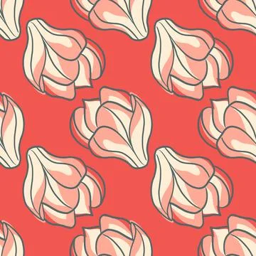 Abstract geometric blossom seamless pattern with magnolia flowers print. Stock Illustration